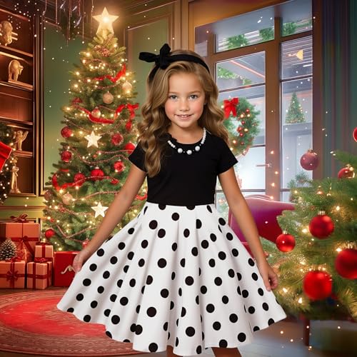 Tao-Ge Christmas Dresses for Girls Vintage Dress 50s 1950 Outfit Kids Girl Polka Dot Flower Checkered Party Dresses Size 6-122