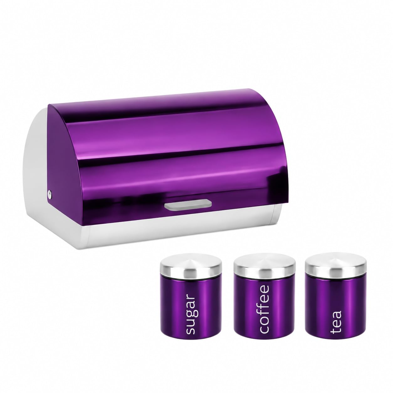 Fomora Bread Bin and Canister Sets Tea, Sugar, Coffee Kitchen Storage Jars With Lids (Purple)