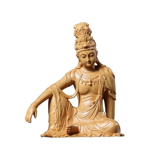 小葉黄楊木 木彫 仏像 置物 木彫り 観音像 観音菩薩像 置物 観自在菩薩 仏像フィギュア 座像 仏教美術品 風水 仏壇仏像祈る 厄除け