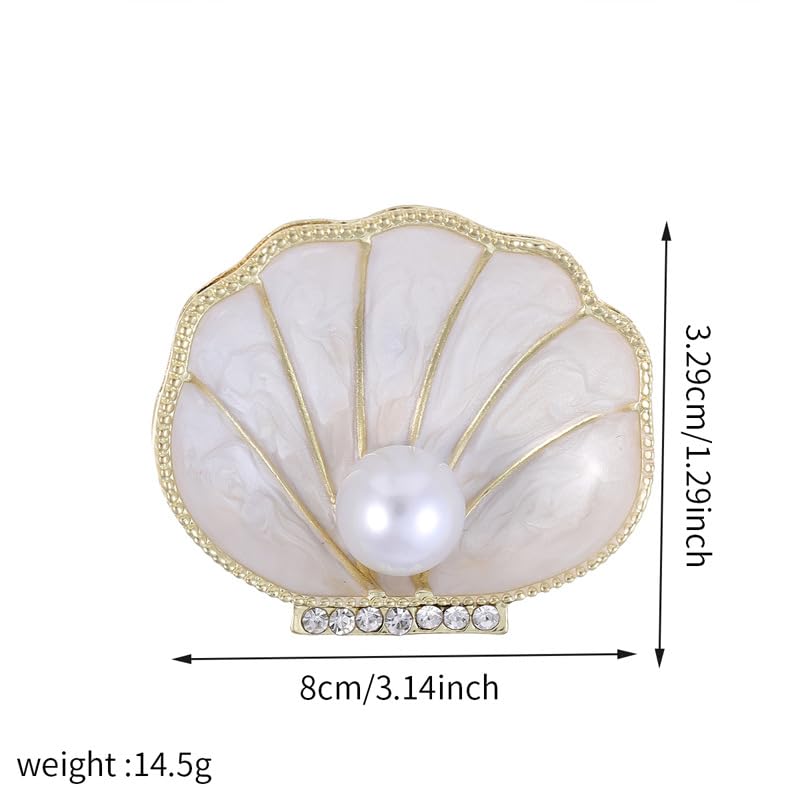 Image of Seashell Brooch Pin White Pearl Crystal Shell Lapel Pin Vintage Clam Shell Badges Women Men Suit Coat Jewelry Chic Dress Sweater Jacket Decors