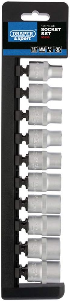 Draper 50236 1/2-Inch Square Drive Metric 10 Piece Socket Rail Set