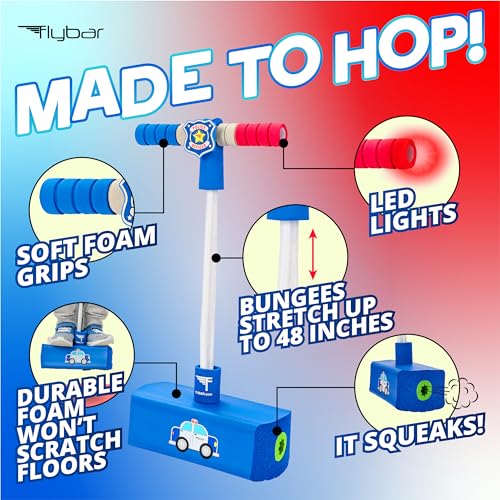 Image of Flybar My First Foam Pogo Jumper for Kids Fun and Safe Pogo Stick for Toddlers, Durable Foam and Bungee Jumper for Ages 3 and up, Supports up to 250lbs (Blue Police) (Pack of 6)