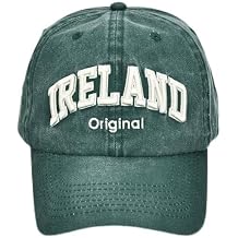 Robin Ruth Green Faded Baseball Cap with White Ireland Text, with Adjustable Strap