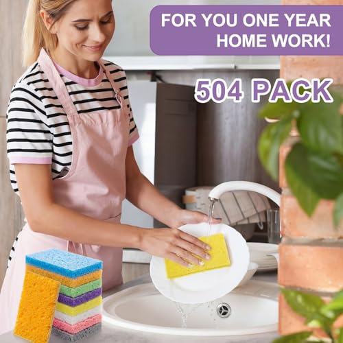 Image of Zhengmy 504 Pieces Sponges Bulk Sponges Kitchen Compressed Sponge Natural Dish Sponge Compressed Wood Pulp Cleaning Without Scratching for Kitchen Bathroom, 3.9 x 2.4 x 0.12 Inch (Multicolor)
