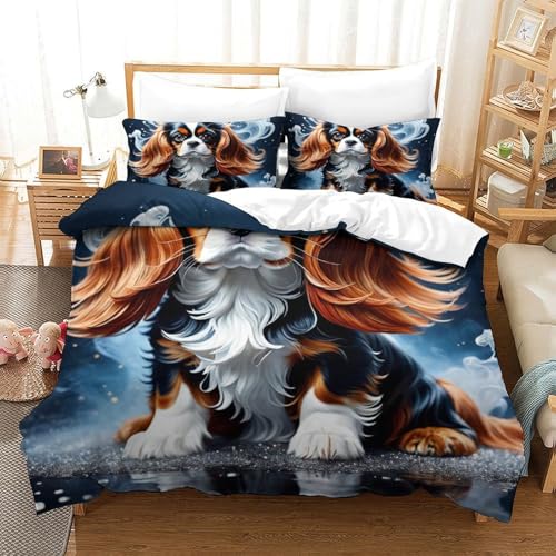 Cocker Spaniel Funda Nórdica Ropa De Cama, Juego De 3 Piezas Funda De Edredón Funda De Almohada A Juego con Cierre De Cremallera Microfibra Suave Double（200x200cm）