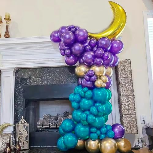 Image of 144pcs Eid Mubarak Balloon Arch Kit, Ramadan Eid al-Adha Decorations, Turquoise Teal Blue Purple Gold Moon Twinkle Star Balloons Garland, Happy Eid al-Fitr Party Muslim Islamic EID party for Home