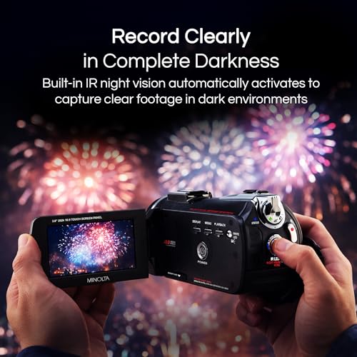Image of Minolta MN4K40NV 4K 30MP 3 inch Touch Night Vision Camcorder w /LED Light,