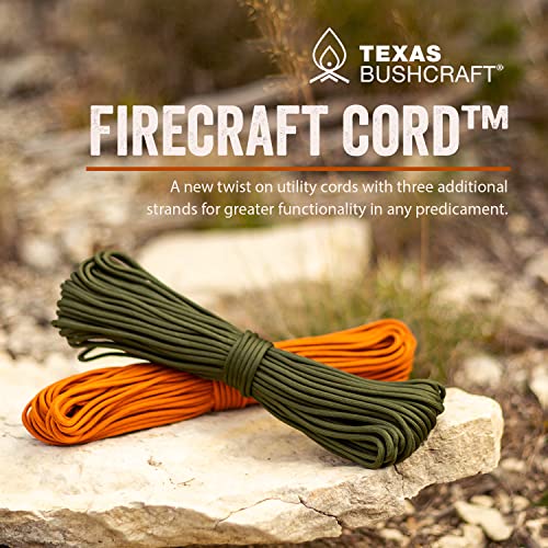 Texas Bushcraft Firecraft Cord - Utility Paracord Survival Rope, Parachute Cord For Survival Gear – 3 Extra Strands For Emergency Preparedness Fishing, Sewing And Tinder (Army Green, 25 Ft) #TOP1