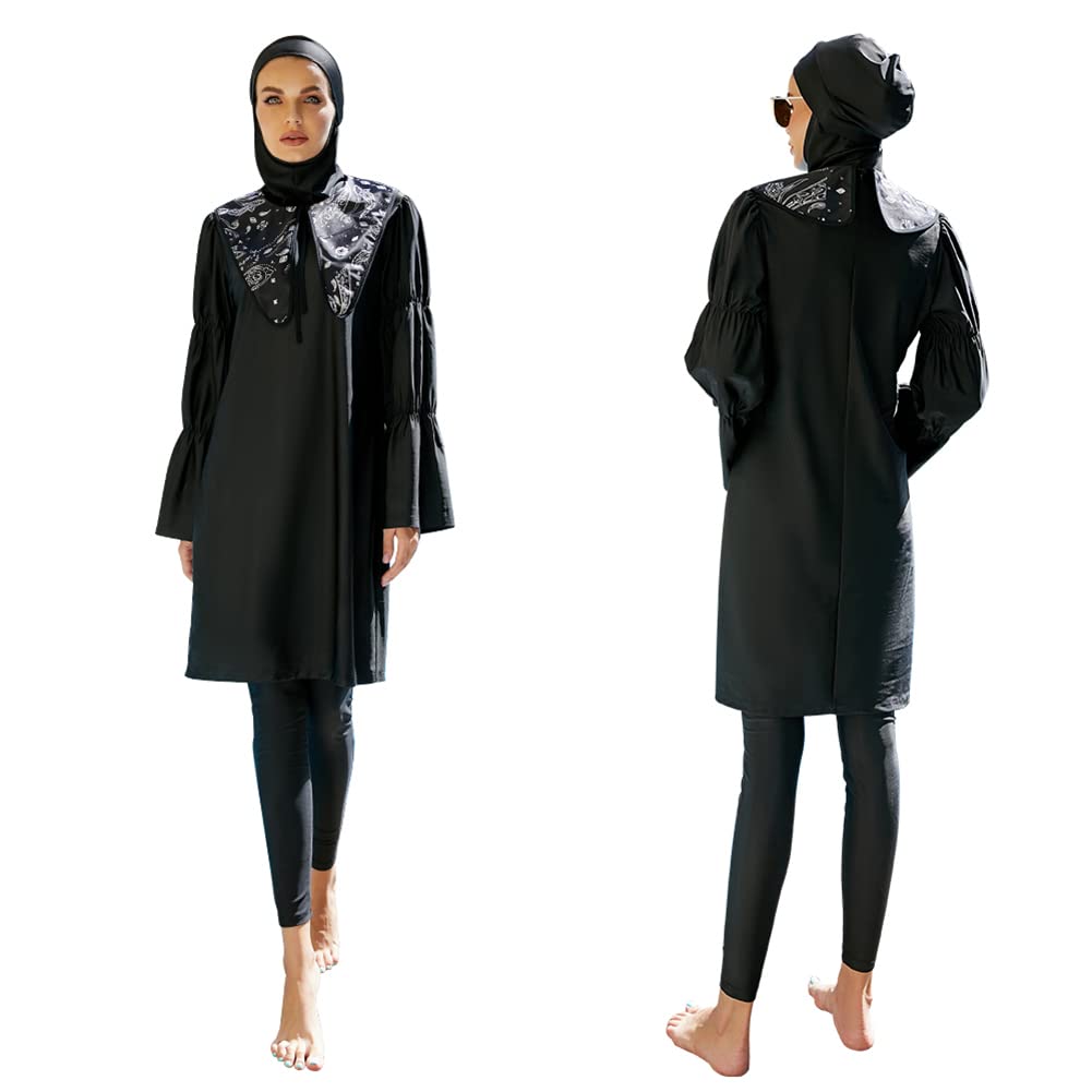 keepmore Donne Islamiche Costumi da Bagno Musulmani Top e Pantaloni Burkini Costume da Bagno Modest Swim Surf Wear Costume da Bagno Sportivo Set 3 Pezzi