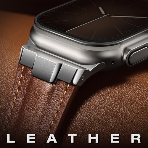 Image of Leather bands Compatible With Apple Watch Ultra Band 49mm 46mm 45mm 44mm 42mm, Superior Genuine Leather Rugged Metal Connector Durable Strap for Men iWatch Ultra3 2 1,Series 11 10 9 8 7 6 5 4 3 SE3 SE