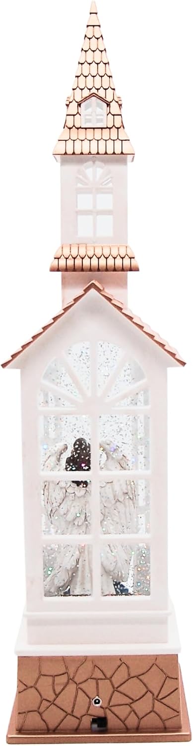 Wowser Lighted Church with Holy Family Lantern, Swirling Glitter, Freestanding Christmas Decoration, Religious Holiday Decor, Plastic, 18 Inches High