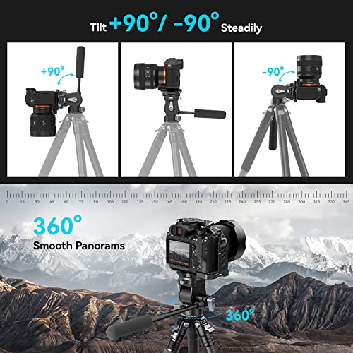 Image of SmallRig Video Head for Vertical /Horizontal Shooting, Tripod Pan Tilt Fluid Head with Telescopic Handle and Switchable QR Plate for Arca, Max Load 5kg / 11Ibs for Camcorder, Mirrorless, DSLR - 4104
