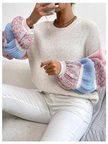 Verdusa Women's Colorful Pullover Sweaters Y2k Puff Sleeve Vacation Knit Tops4