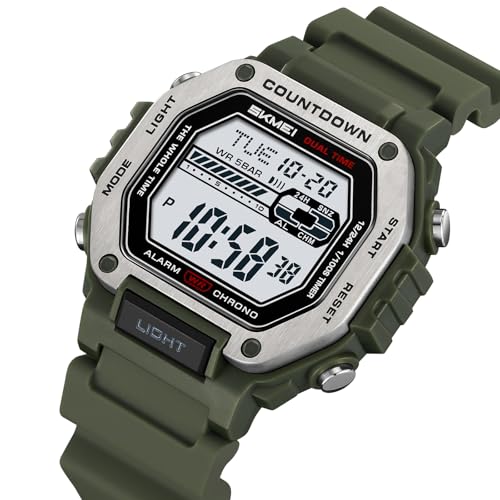 SKMEI Men's Military Digital Sports Watches Waterproof Womens Watches with Luminous Alarm Big Face for Outdoor(Army Green)3