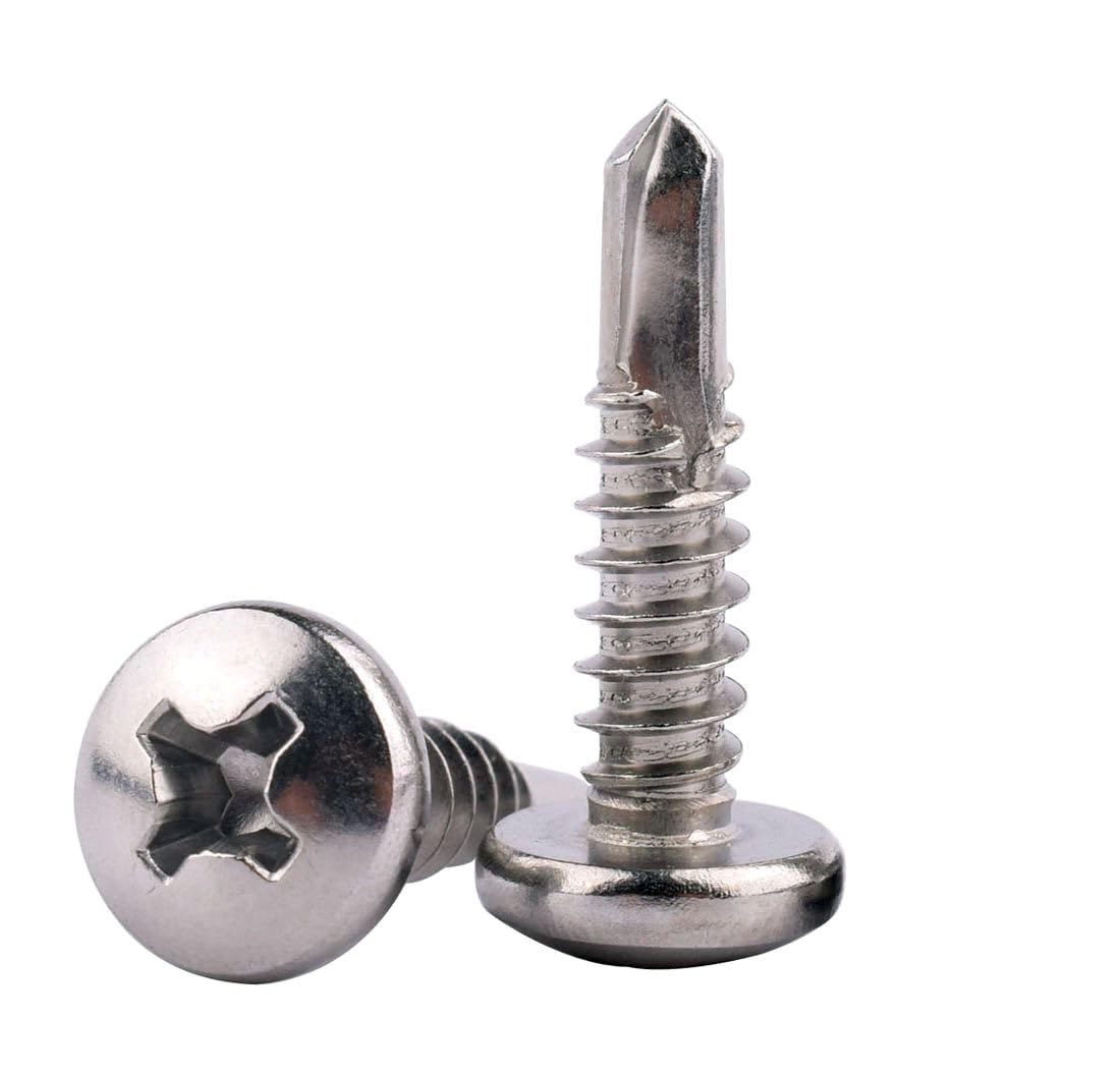 VAMUOEFL #6 x 1/2" Self Tapping Sheet Metal Screw, 410 Stainless Steel Phillips Pan Head Self Drilling Screws, 50Pcs