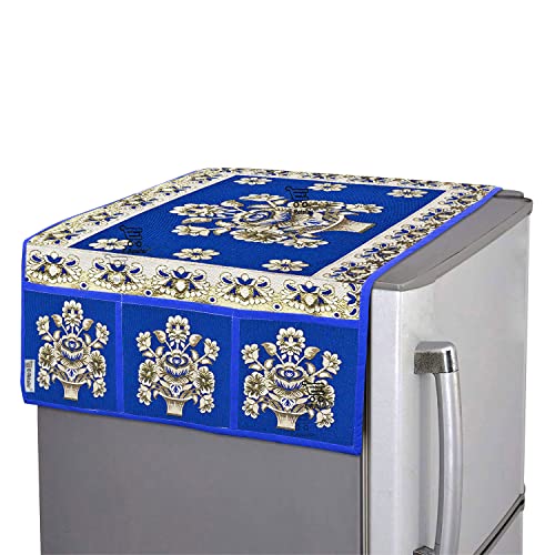 Image of Polyester 3-Layered Fridge Top Cover /Refrigerator Cover With 6 Utility Pockets (Color-Blue, Size-39x21 Inches)
