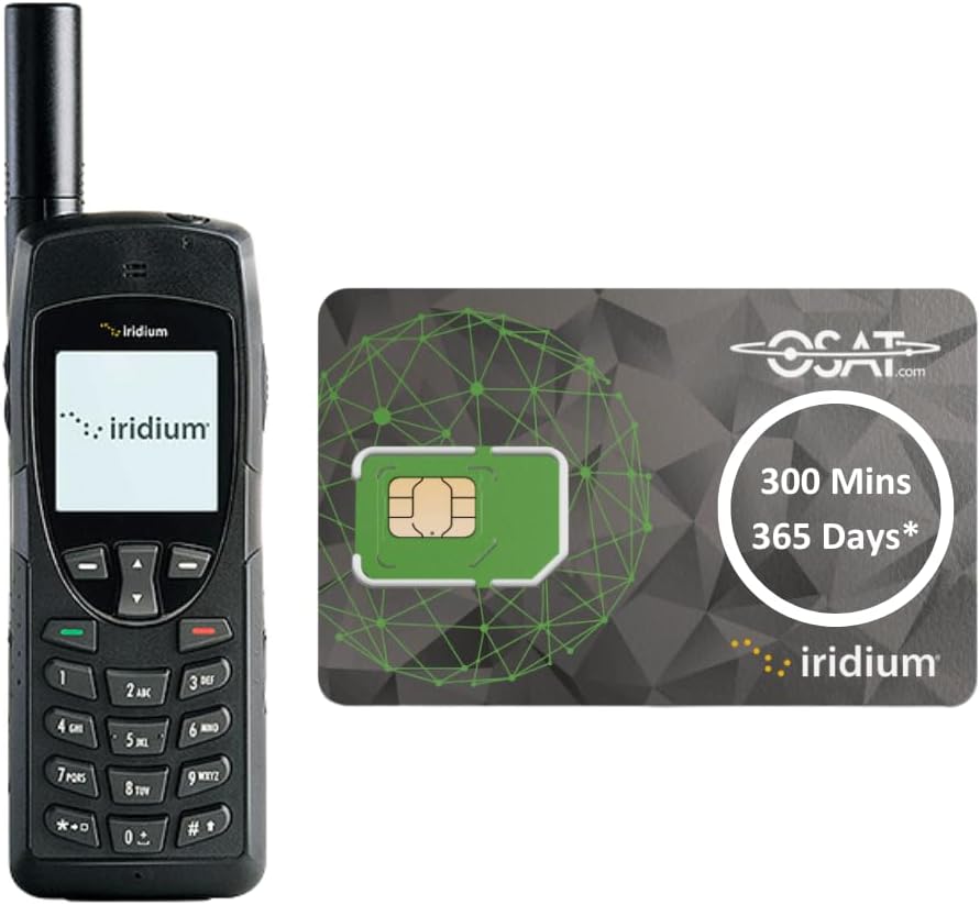OSAT Iridium 9555 Satellite Phone + 300-Minute Prepaid SIM | 365-Day Validity | Rugged, Waterproof, GPS-Enabled | Global Voice & SMS Coverage for Remote & Emergency Communication