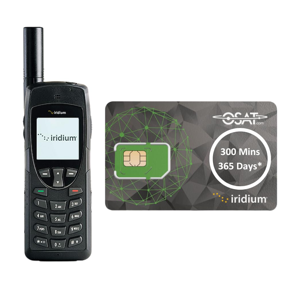 OSAT Teléfono satelital Iridium 9555 + SIM Prepagada de 300 Minutos Validez 365 días Dispositivo Robusto, Impermeable, con GPSCobertura Global para Voz y SMS, Ideal para comunicaciones de Emergencia.