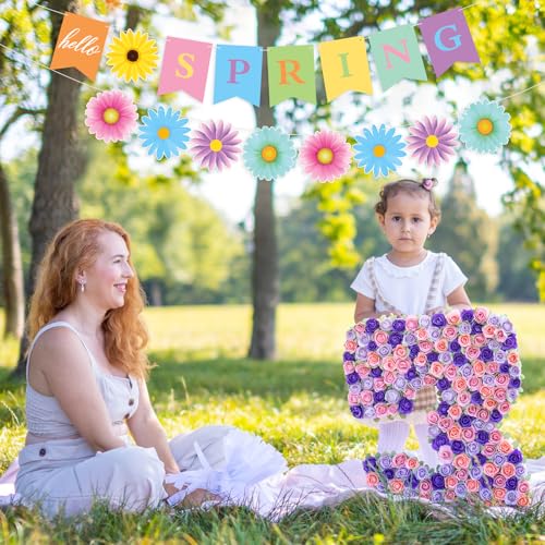 Image of Hooqict Hello Spring Banner Colorful Sun Flower Spring Party Banner Wildflower Garland Sign for Springtime Easter Birthday Party Decorations lndoor Outdoor Home Classroom Decorations