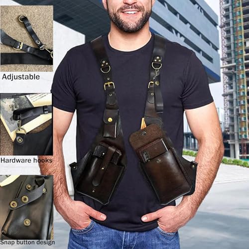Anti-Theft Bag with Shoulder Harness, Retro Leather Adjustable Underarm Double Shoulder Bag for Men Hidden Anti-Theft Wallet3
