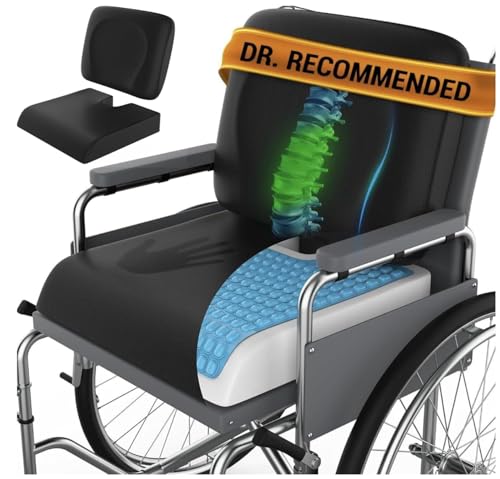 Wheelchair Cushion for Pressure Relief - (2-Piece Set) 18x16 Anti-Slip Wheelchair Seat Cushions for Adults Seniors with Lumbar Pillow and Removable Strap Gel Cushion for Wheelchair