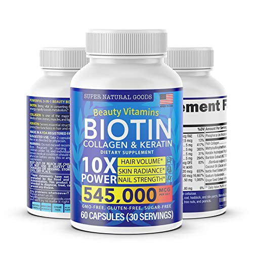 Biotin Collagen Supplements With Keratin Peptides - Hair Growth & Hair Loss Treatment For Men & Women - Hair, Skin, Nails Vitamins - Maximum Strength 545000Mcg Supplement Pills - Nail & Skin Capsules #TOP6