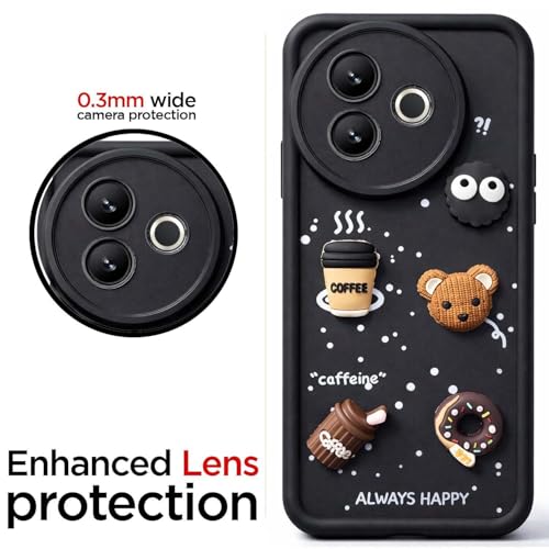 Image of Bintage Case Cute Fun Taddy| 3D Ball Bear| Donut| Coffee Rubber Case Camera Protection Back Cover Compatible for Vivo Y39 5G - Black
