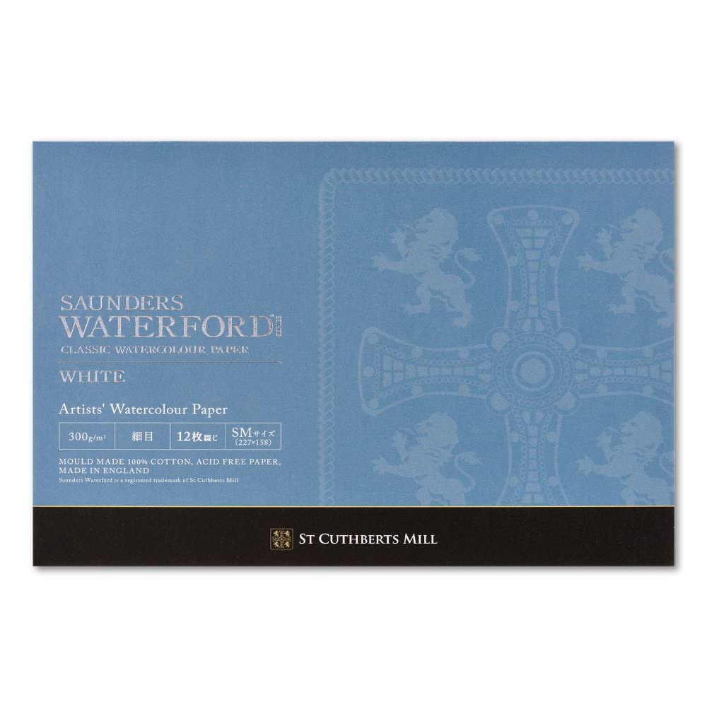 WATERFORD Watercolor Paper White Block Fine EHBH-SM 8.9 x 6.2 inches (227 x 158 mm), 300 g/m2, 100% Cotton, 12 Sheets Bound