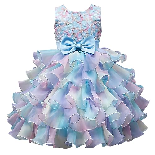 Little Girl Rainbow Tutu Dress Tulle Birthday Pageant Flower Ruffle Party Wedding Formal Princess Ball Gown 2-10 Years