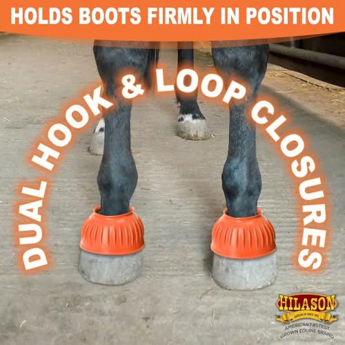 Image of HILASON Western Horse Rubber PVC Ribbed Double Hook and Loop Bell Boots Training Protective Shock Absorbing Leg