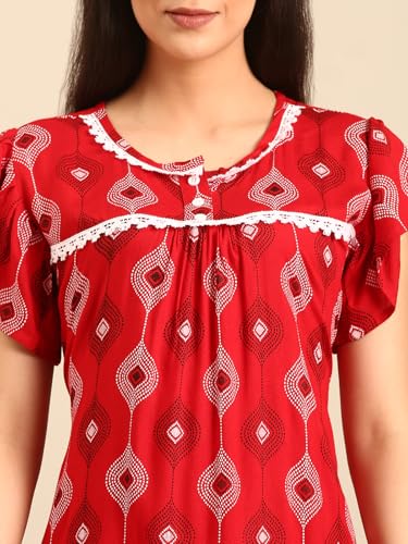 Image of Rupa Jon Aishwarya Women Short Printed Nighty in Premium Cotton Blend Fabric, Midi Length, Night Dress, Three-Fourth Length for Comfortable Everyday Wear