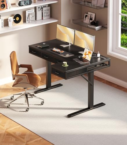 Image of OffiGo 55 Inch L Shaped Electric Standing Desk with 4 Drawers, Black | Reversible Corner Table, Office Desk With 4 Drawers and Outlets For Home Office, Computer Workstation And Sit Stand Use