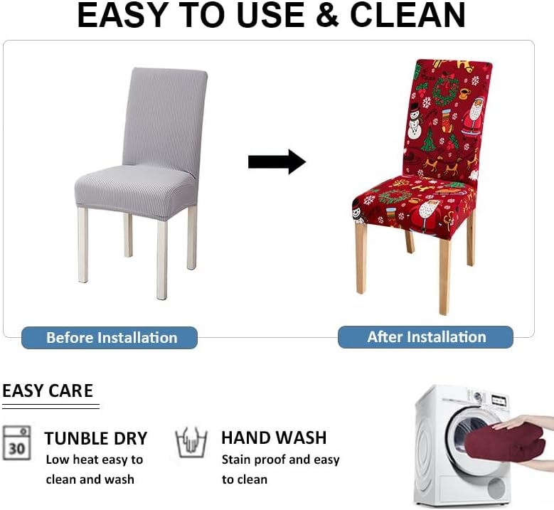 Miniatura 4 de Juego de 6 fundas navideñas para sillas de cocina, fundas de asiento de Navidad para sillas de comedor, fundas de silla de Santa para decoraciones