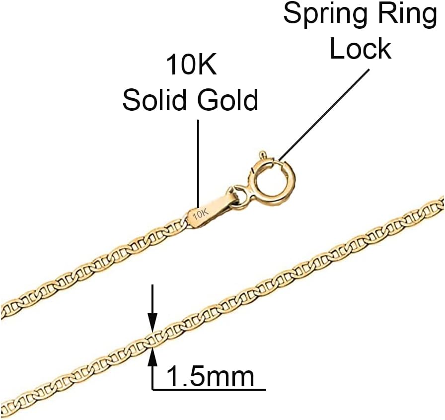 Savlano 10K Solid Gold Italian Flat Mariner 1.5mm Link Chain Necklace-10 Karat Necklace Comes With Gift Box for Women & Men - Made in Italy - Image 2
