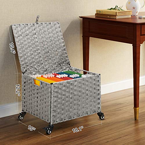 Greenstell File Cabinet with 20 Hanging Filing Folders, Mobile File Cabinet for Home Office, Decorative Organize, Under Desk Rolling Office File Cabinet for Legal Letter Size, Easy to Assemble Grey - Image 6