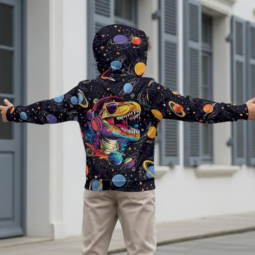 Dinosaur Theme Boys 6-16 Years Zip Up Hoodie Comfy Long Sleeve with Pockets Casual Kid Hooded Sweatshirts4