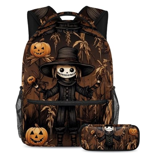 Sac à dos épouvantail d'Halloween et trousse pour les journées d'école et sorties