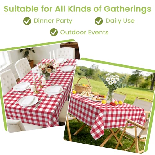 Image of Mulbozy 4 Pcs Red Checkered Tablecloth 54 x108 Inches Rectangle Red Gingham Tablecloth Disposable Plastic Waterproof Table Cover for Outdoor Picnic, Kitchen, Holiday Birthday Party