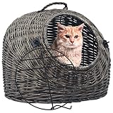 Katzen-Transportkorb aus Weide, Katzenkorb für Reisen, Katzen-Transportbox für Katzen bis 40 cm, Grau, 45x35x35 cm