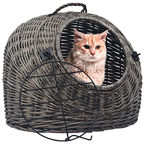 Panier de transport pour chat en osier gris 60x45cm avec boucle de sécurité