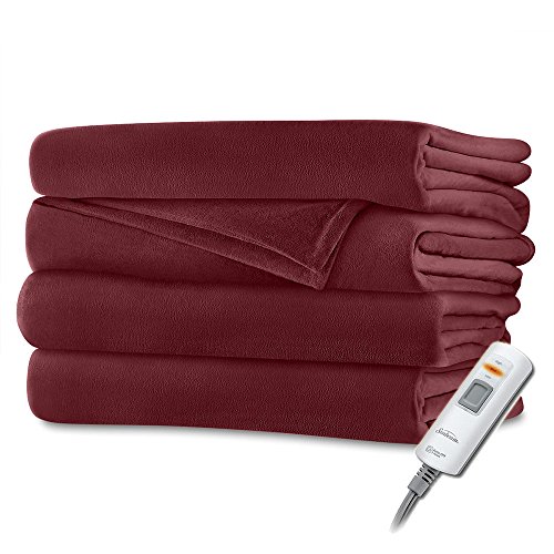 Black Friday Clearance Sunbeam Luxurious Velvet Plush Premiun Soft Heated Throw Blanket with 3 Heat Settings Digital Control and Auto-Off - Cranberry Red