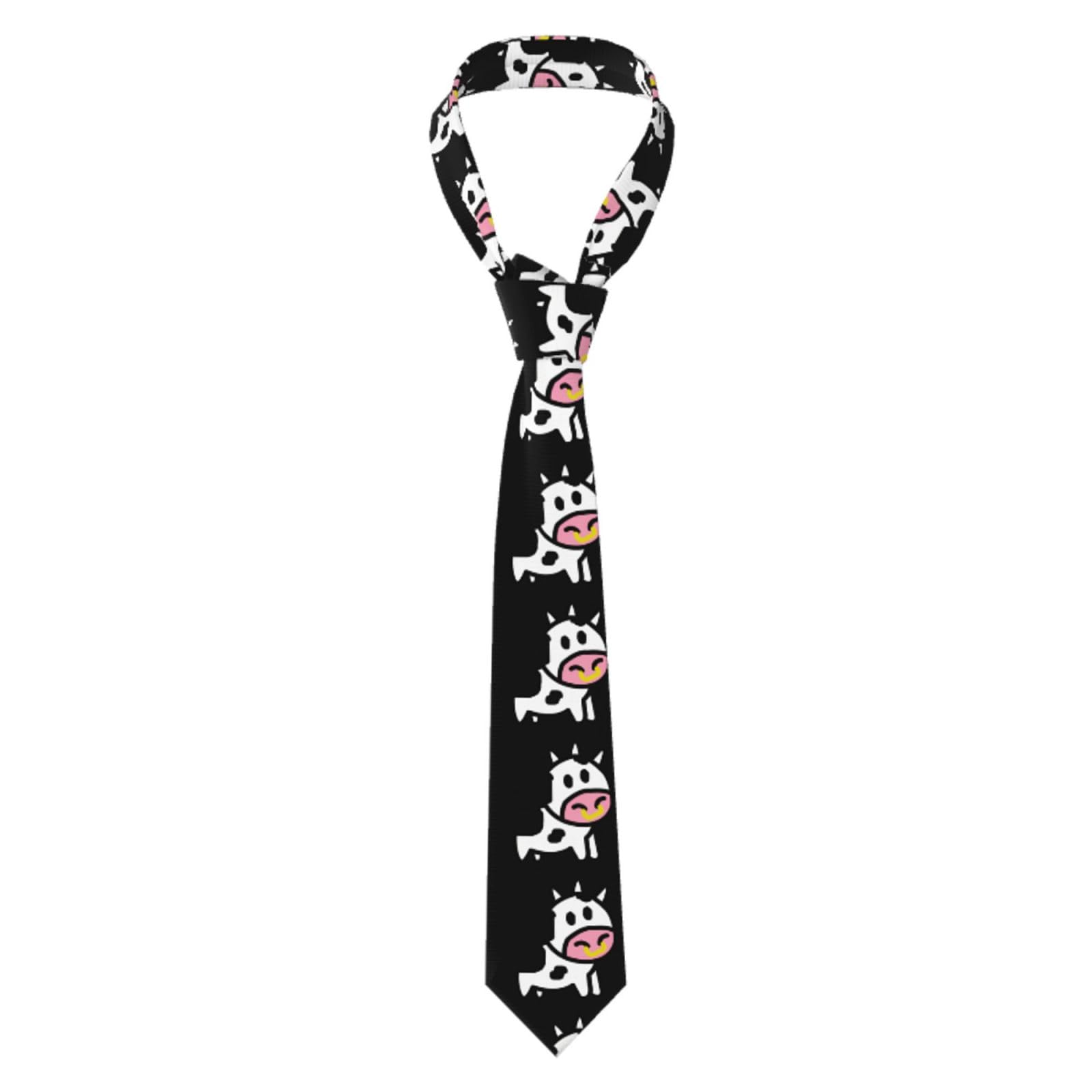 Blwslc Men's Black Cute Cow Printed Tie Tie Suitable For Formal Business And Wedding Occasions 57 Inches