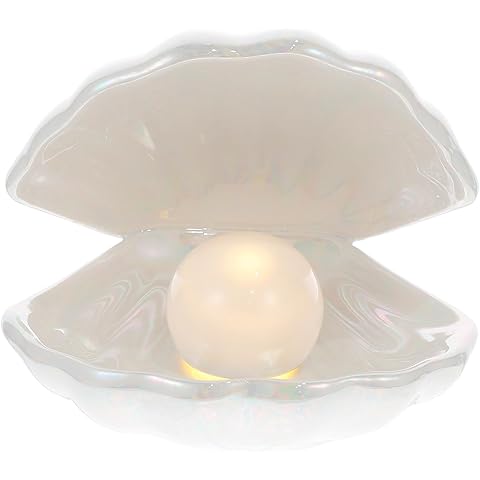 IMIKEYA Ceramic Shell Pearl Light, White LED Clam with Pearl Light in Shell Lamp for Tabletop Decoration, Souvenir, Birthday Gift