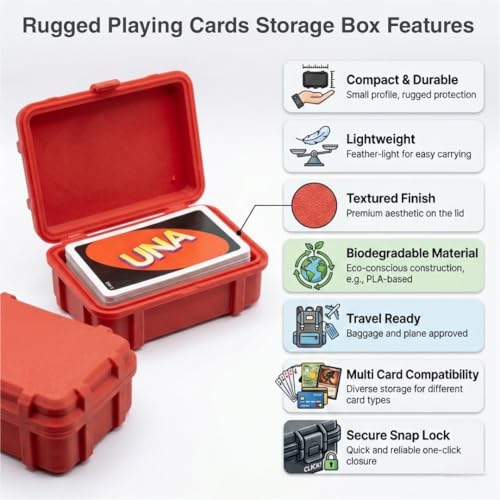 Image of Rugged Playing Card Storage Box with Snap Lock, Premium Textured Finish, Durable Travel Case for Card Decks, Universal Compatibility - Holds upto 2 Deck (Red - Textured)