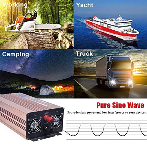 Xwjne Pure Sine Wave Inverter 2000 Watt Power Inverter 12V Dc To 110V/120V Ac With Remote Control, Led Display, 3 Ac Outlets, 2 Usb Ports Suitable For Rv, Camping, Boat,Outdoor #TOP2
