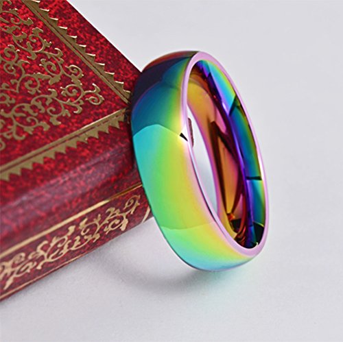 6MM Rainbow Wedding Bands Classic Titanium Stainless Steel Colorful Promise Band Rings Size 6-124