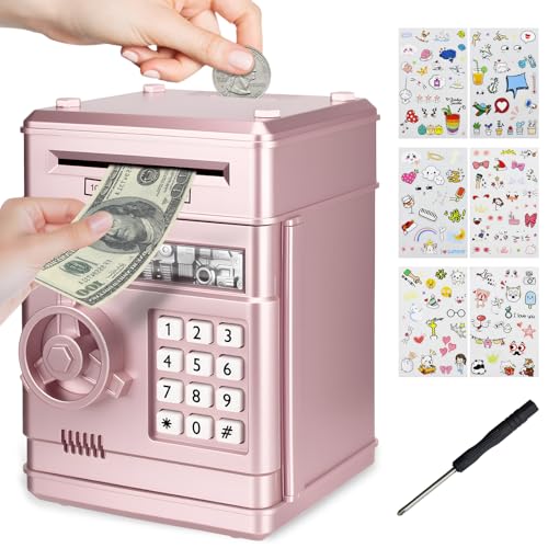 TAVADA Tirelire pour Enfants,Tirelire éLectronique avec Mot De Passe,ATM Coffre-Fort,Inclus 6 Autocollants,Tournevis,Cadeau pour Garçons et Filles de 3 à 12 Ans