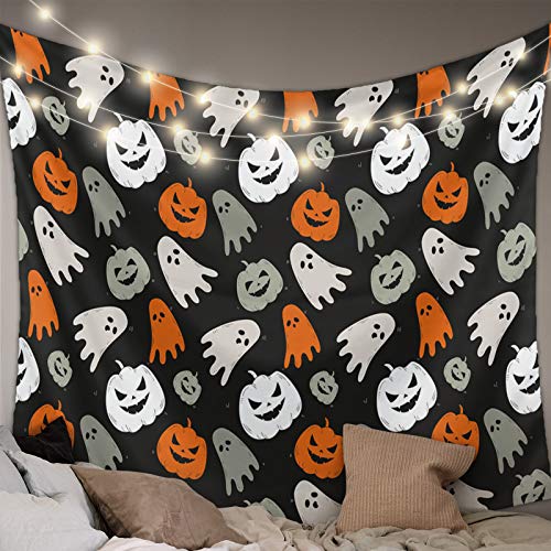 Loopop LPP-230721-SCRY01709GTAALOP Halloween Tapestry Wall Hanging Ghost Pumkin Monster Tapestries Aesthetic Cute Cartoon Orange Tapestry cover