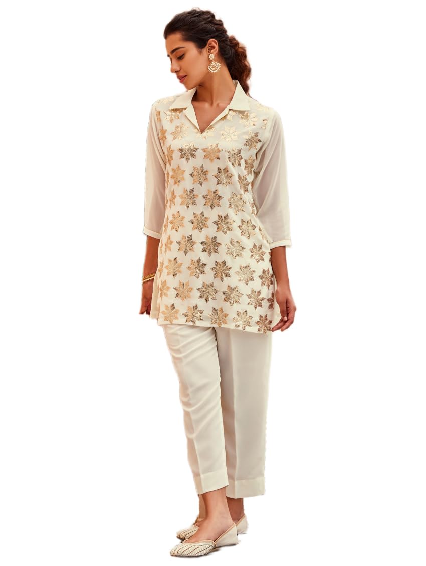 Sequence Embroidered Georgette Co-Ord Set | White |-image-1