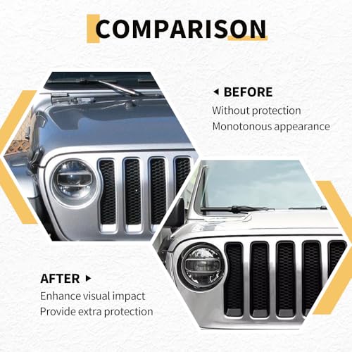 Image of MAXDOM Grille Inserts Headlight Covers Set Fits for Jeep (2018-2023) Wrangler JL JLU (Black, Sport /Sport S)
